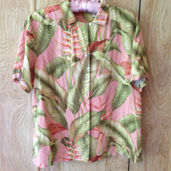 Tommy Bahama Tops - Tommy Bahama Pink tropical print silk blouse